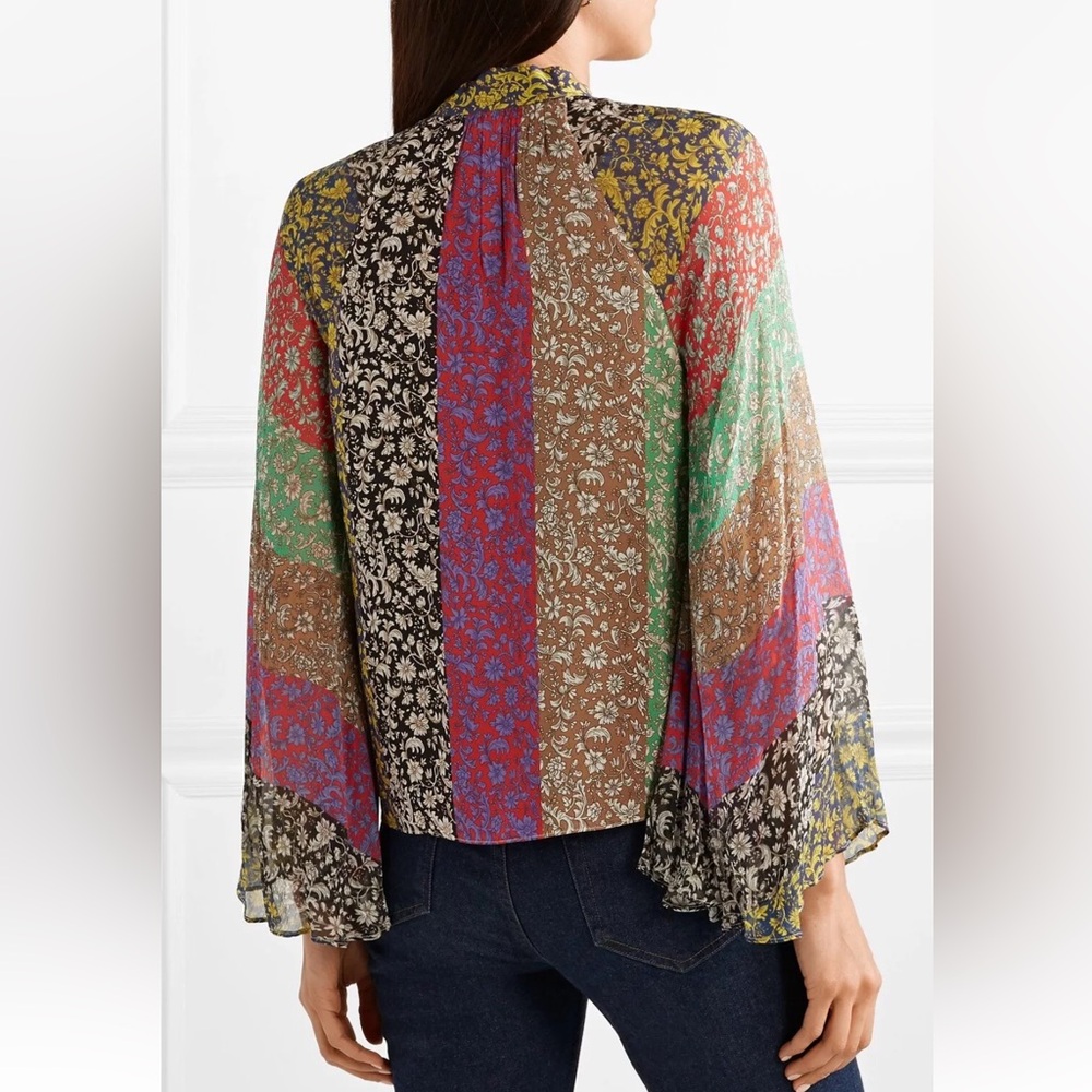 Alice + Olivia Multicolor 70s Long Sleeve Floral Boho Blouse Top - Picture 5 of 11